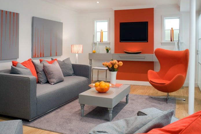 design de interiores em tons de cinza-alaranjado
