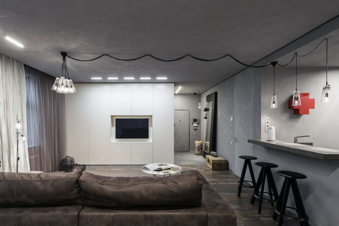 iluminação de interiores em tons de cinza