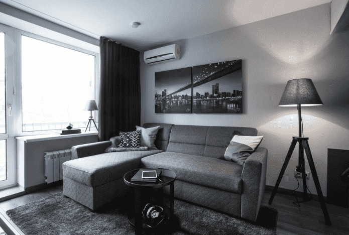 iluminação de interiores em tons de cinza