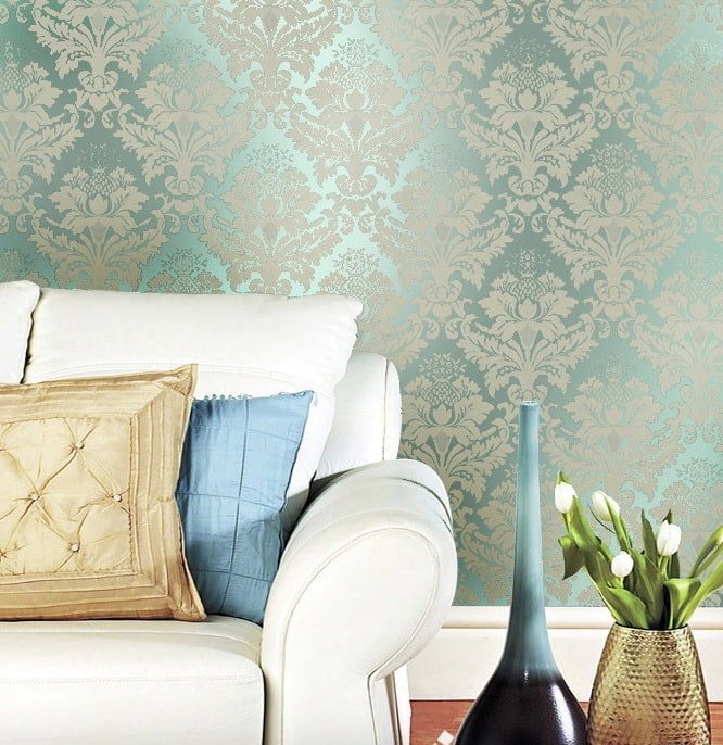 papel de parede de seda verde no interior