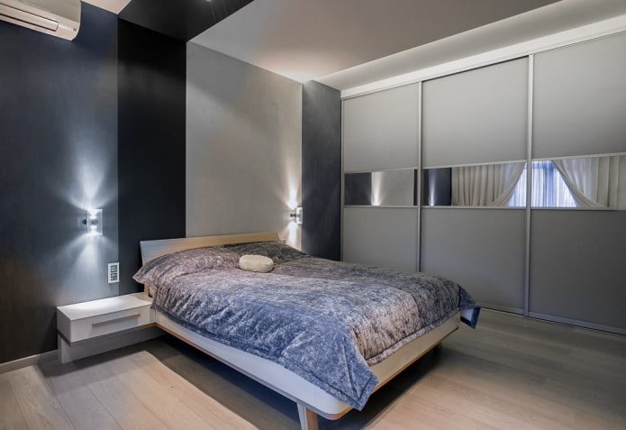 guarda-roupa deslizante no interior do quarto em estilo moderno