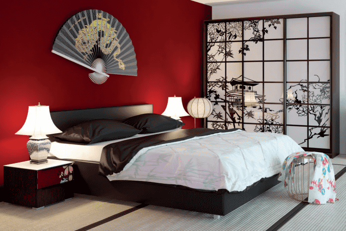 guarda-roupa no interior do quarto em estilo japonês