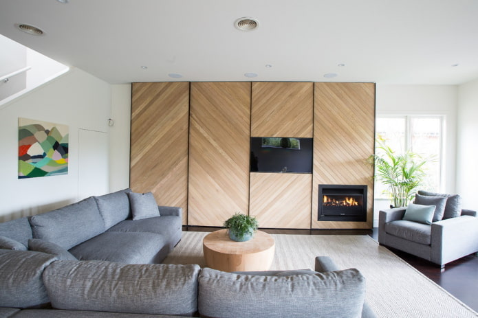 Guarda-roupa com efeito de madeira em estilo minimalista