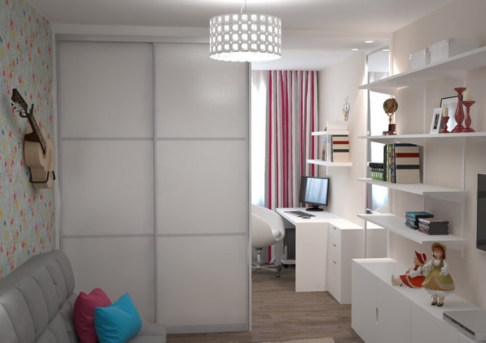 guarda-roupa em forma de divisória no interior de um quarto infantil