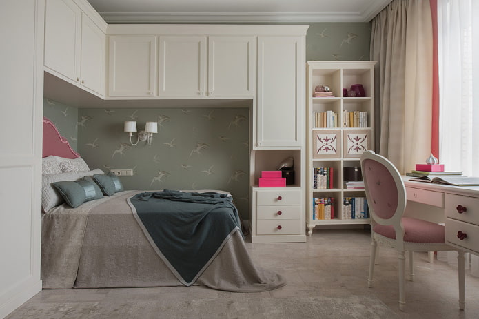 guarda-roupa no interior de um quarto infantil para uma menina