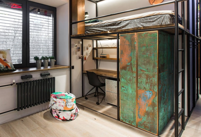 armário no interior de um quarto infantil em estilo loft