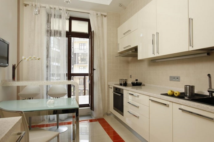 cortinas na abertura da sacada na cozinha