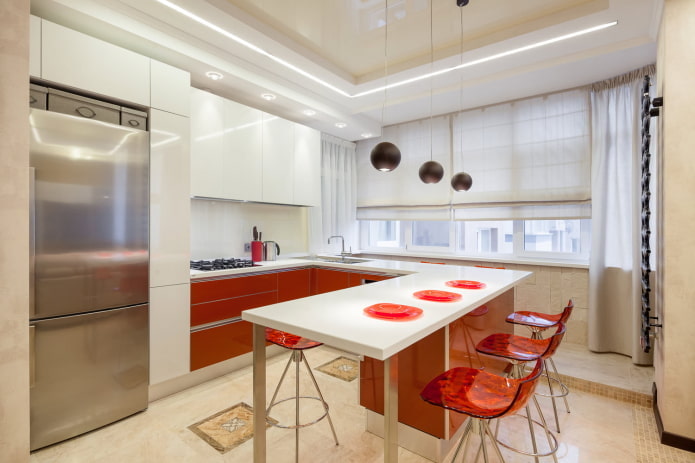 Cortinas cinza na cozinha