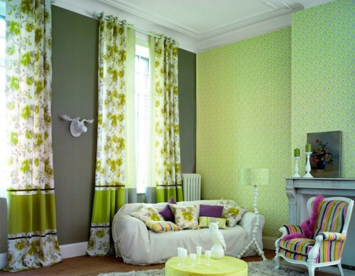 cortinas com Estampa floral verde