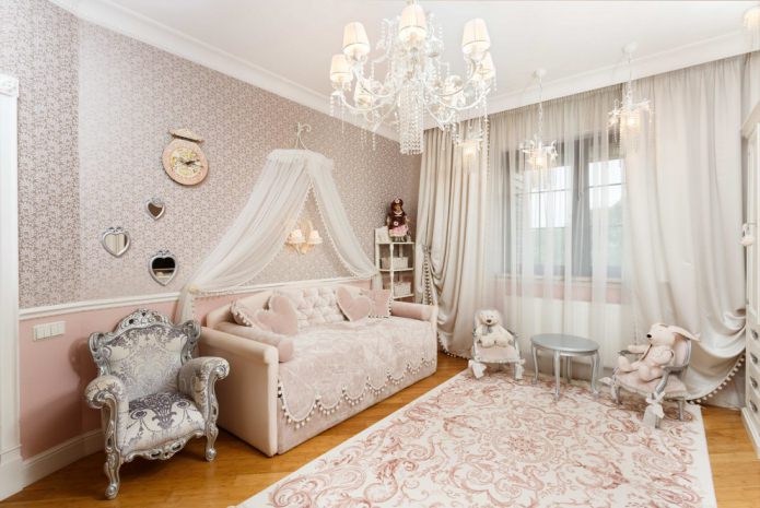 cortinas bege em estilo clássico para quarto de criança