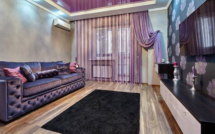 Cortinas lilás para a sala de estar