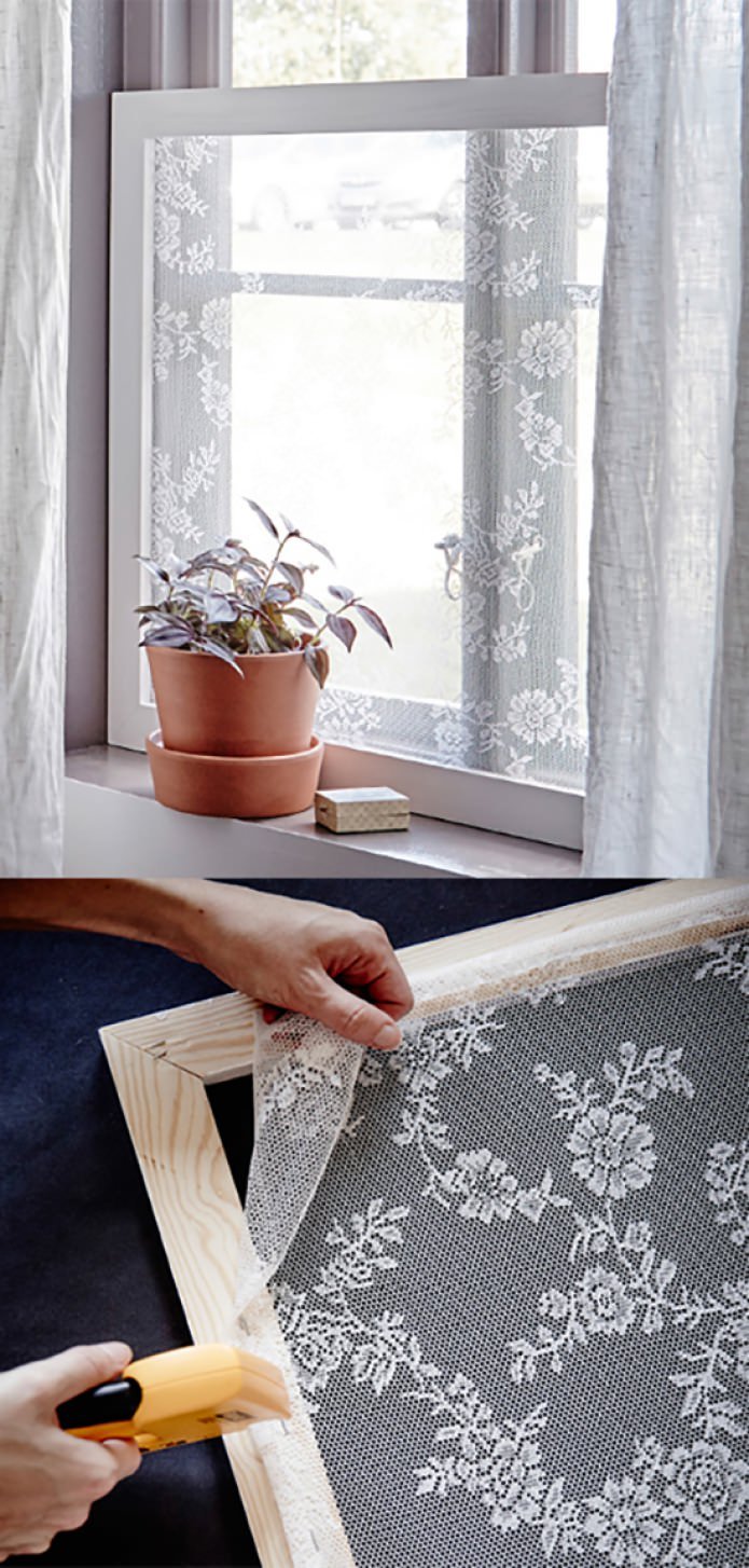 cortinas para uma moldura de janela em uma dacha