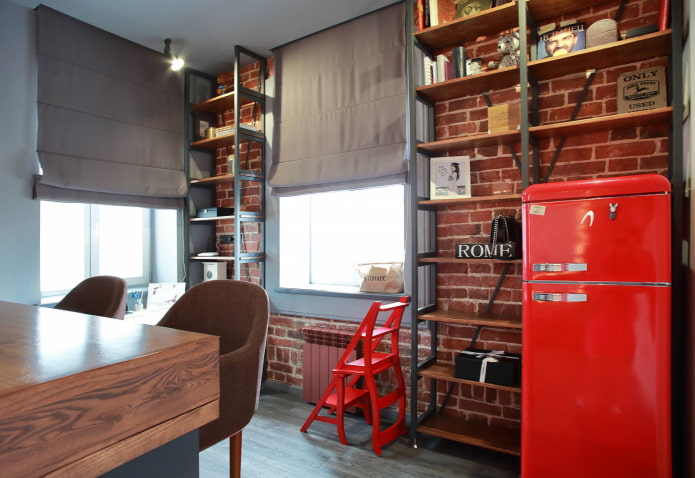 Persianas romanas na cozinha em estilo loft