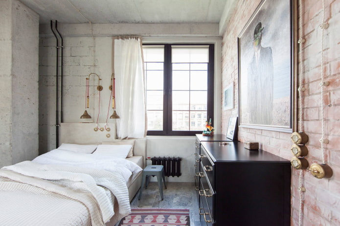 esquema de cores do quarto em estilo industrial