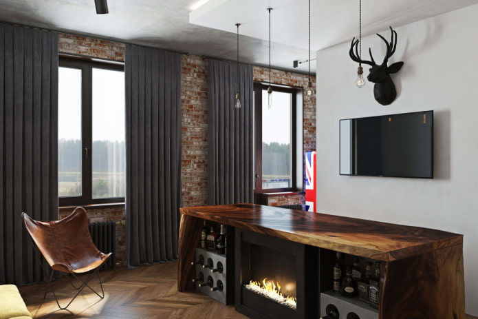 cortinas blackout em um interior estilo loft