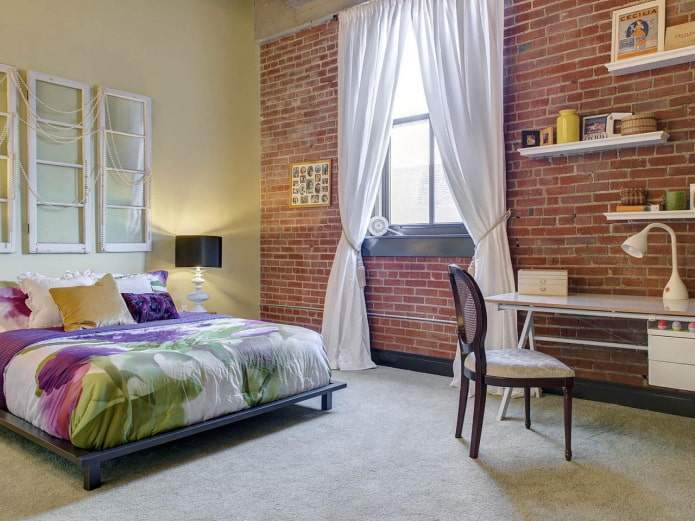 cortinas com presilhas no quarto em estilo loft