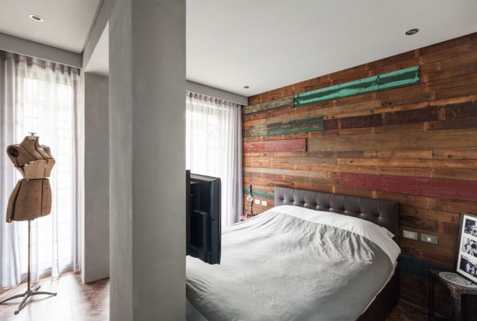 cortinas no quarto em estilo loft