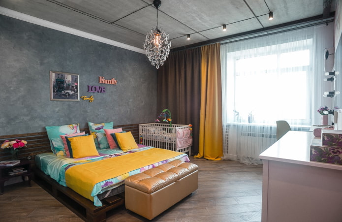 cortinas com cordão em um quarto estilo loft