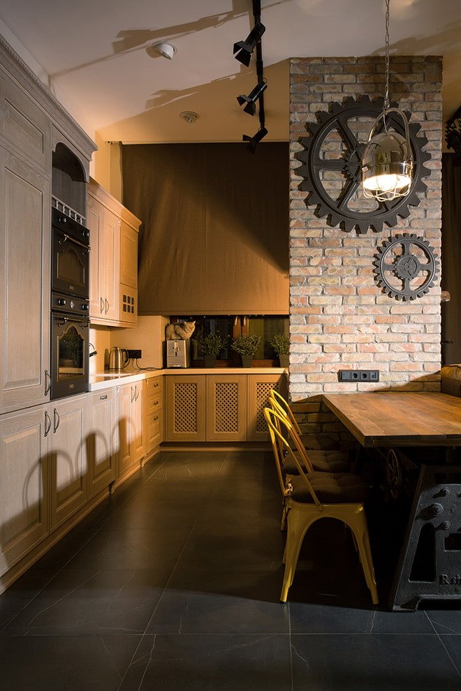 persianas de rolo na cozinha em estilo loft