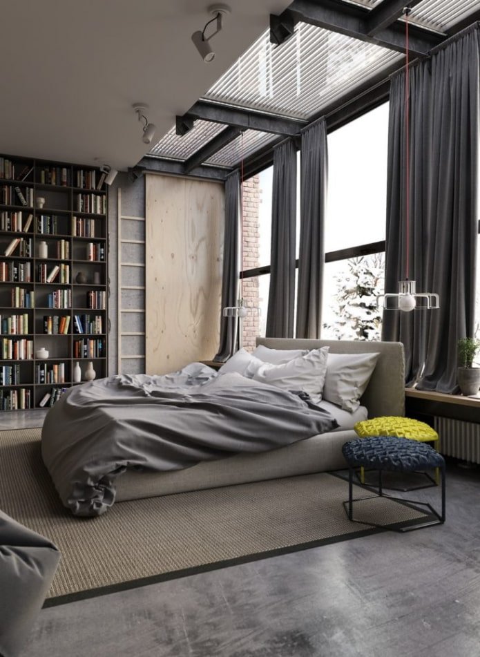 cortinas no quarto no estilo loft