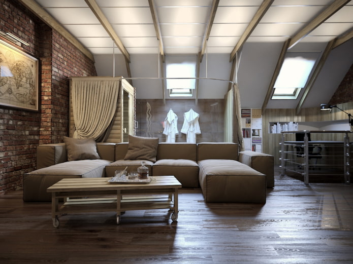 persianas de rolo no sótão no estilo loft