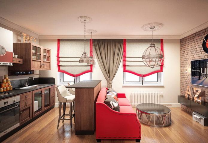 combinação de cortinas de comprimentos diferentes no interior