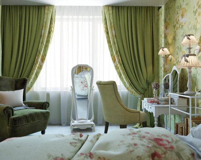 cortinas verdes no quarto no estilo provençal