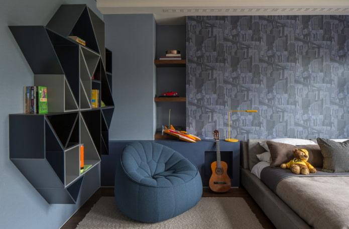 papel de parede azul no quarto