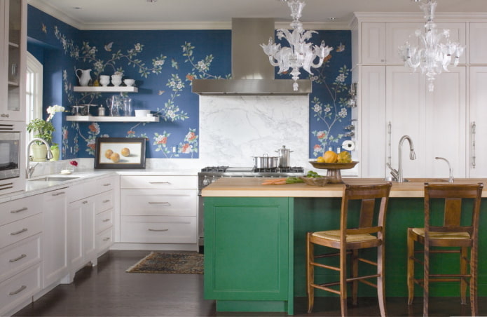 papel de parede com flores na cozinha