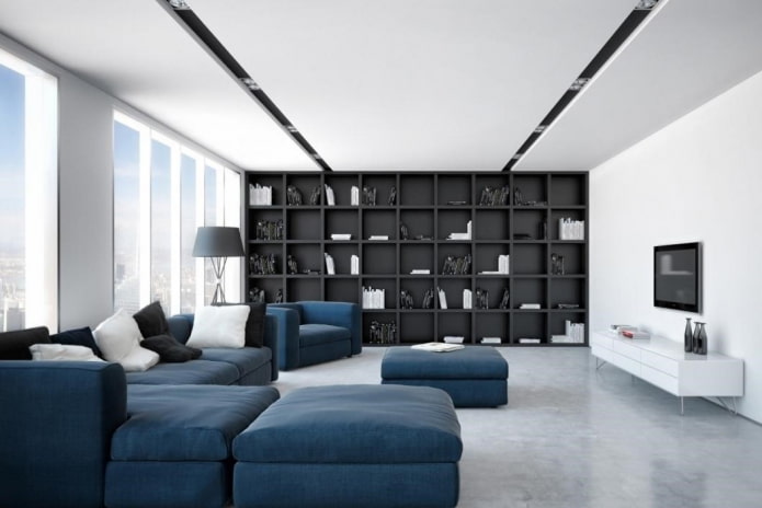 sofá azul em estilo minimalista