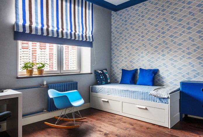 quarto infantil em tons de cinza-azulado