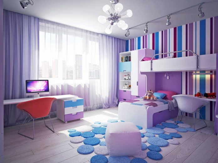 Quarto azul-violeta para meninos