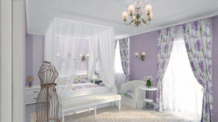 cortinas com uma combinação de lilás e branco