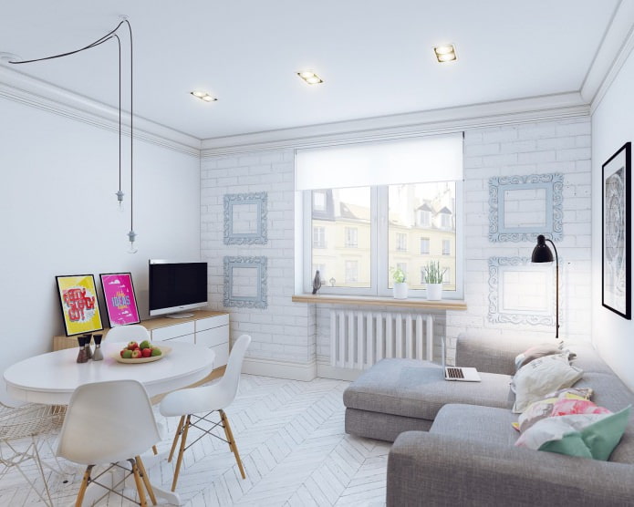 Design escandinavo de um pequeno estúdio de 24 m².