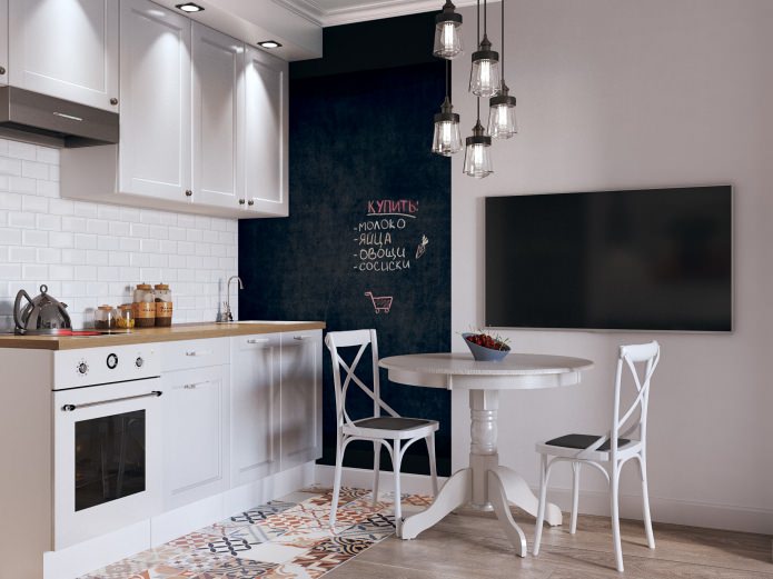 Interior da cozinha em um estúdio de 26 m²