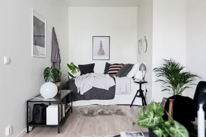Quarto em estilo escandinavo, almofadas