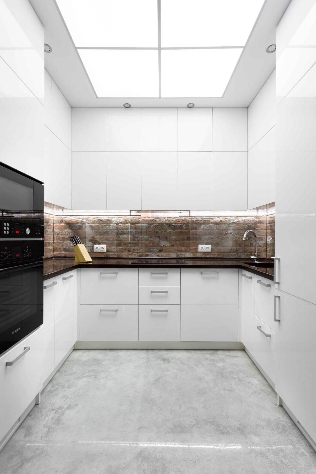 skinali transparente na cozinha em estilo loft