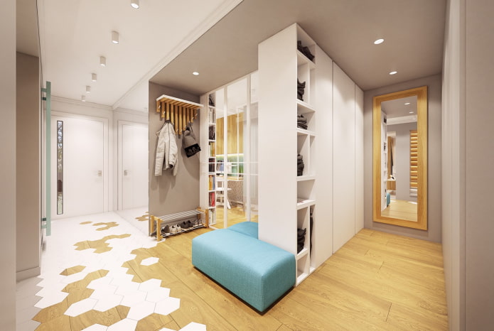 uma combinação de laminado e azulejos no interior do corredor