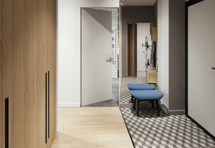 uma combinação de laminado e azulejos no interior
