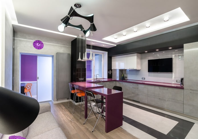 uma combinação de laminado e azulejos em estilo high-tech