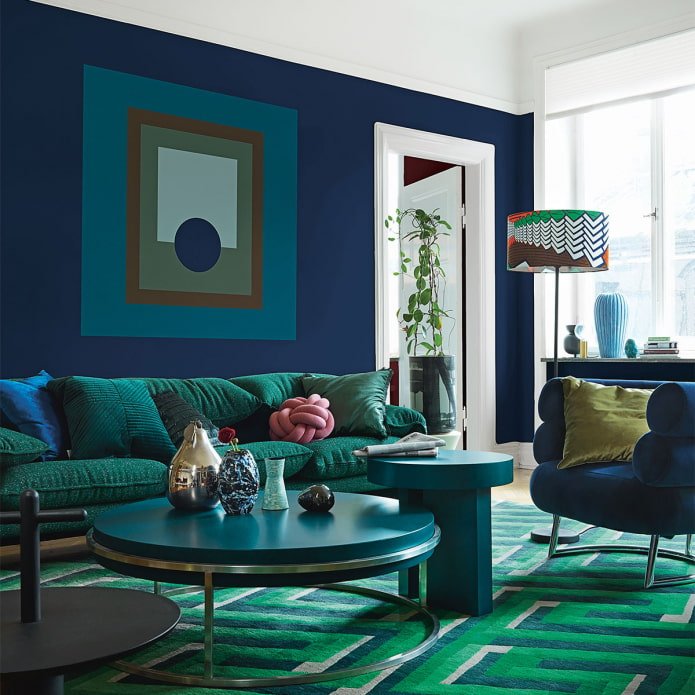 sala de estar azul esverdeado