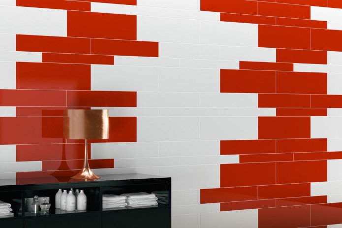 azulejos retangulares vermelhos e brancos de tamanhos diferentes