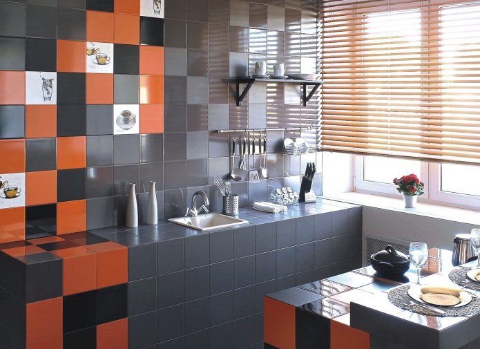 preto, branco, cinza e laranja na decoração da cozinha