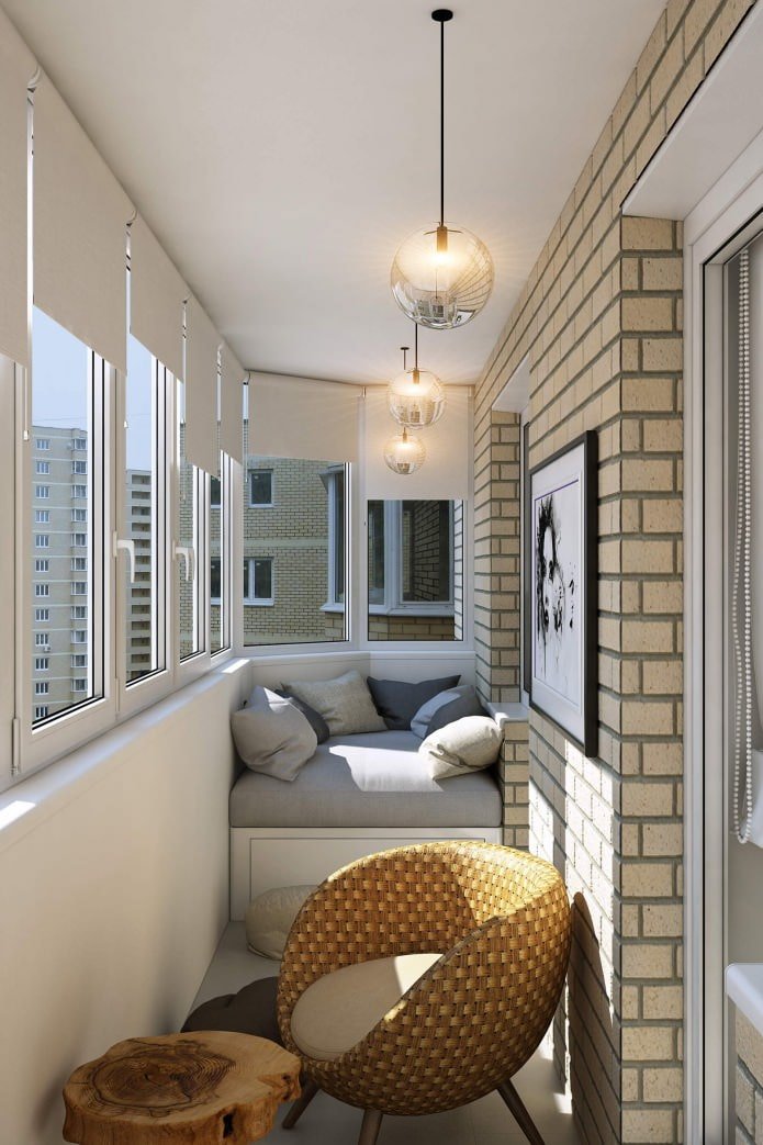 Design de varanda de 6,5 m² com área de relaxamento.