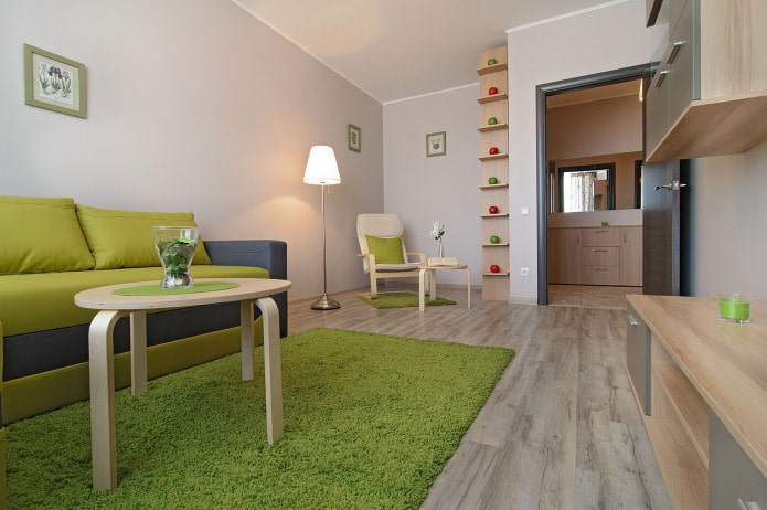 sala de estar no interior de um apartamento de um cômodo de 42 m².