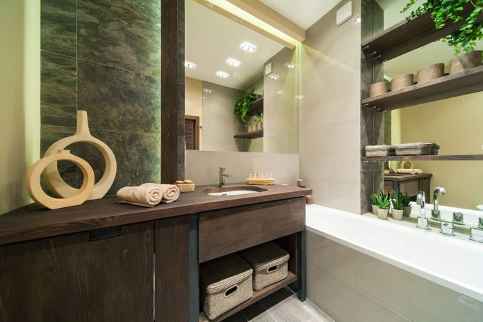 Interior de banheiro em estilo ecológico