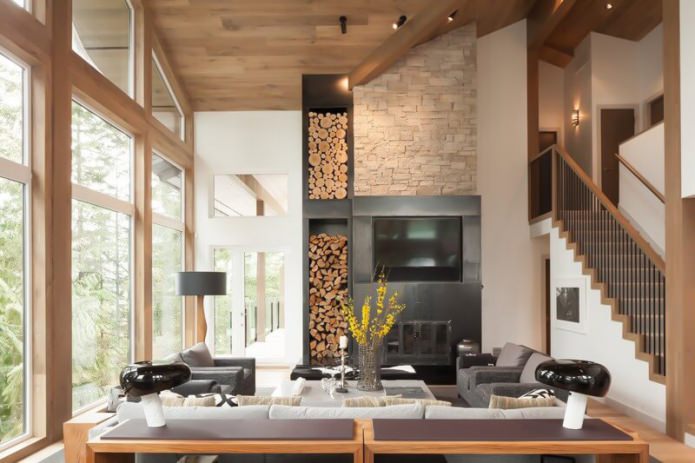 design de sala de estar em estilo ecológico