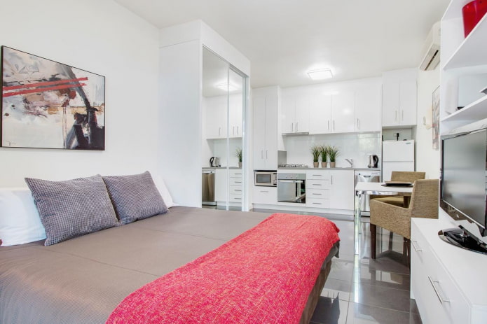 design de interiores de cozinha e quarto