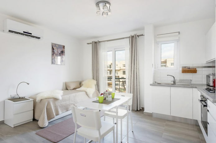 design de interiores de cozinha e quarto