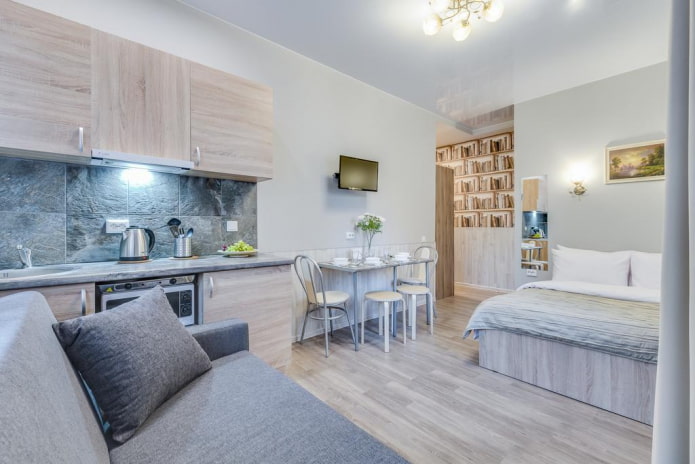design de interiores de cozinha e quarto